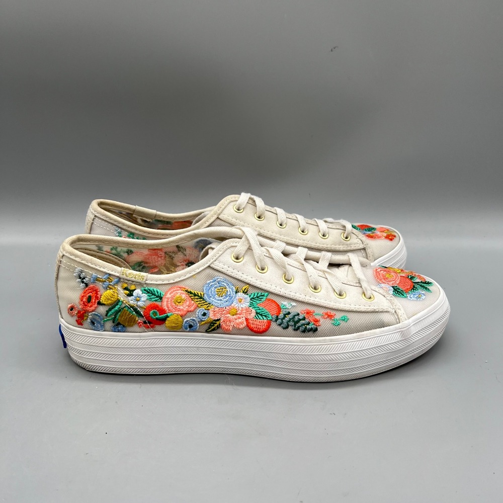 Keds Rifle Paper Co Shoes Womens 8 Multicolor Floral Embroidered Lace Up Sneaker